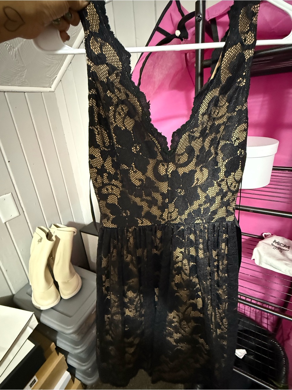B Darlin Black Lace Dress with Nude Lining